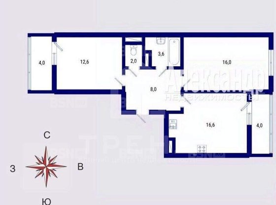 Продажа двухкомнатной квартиры - Бокситогорская улица, д.27