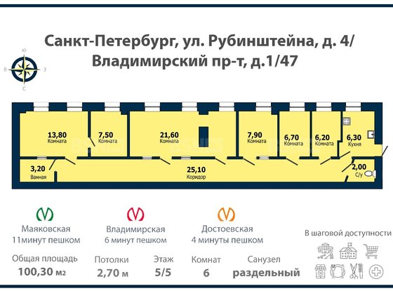 Продажа шестикомнатной квартиры - Владимирский проспект, д.1/47, литера А