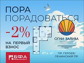 Скидка 2% на первый взнос в ЖК «Огни залива»