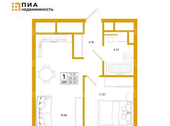 Продажа однокомнатной квартиры - Челюскина улица, д.1 