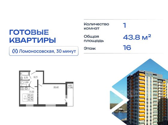 Продажа однокомнатной квартиры - городской поселок имени Свердлова, Западный проезд, д.10/1, корп.1 