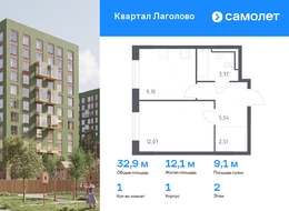 Продажа однокомнатной квартиры в новостройке - жилой комплекс Квартал Лаголово, 1 