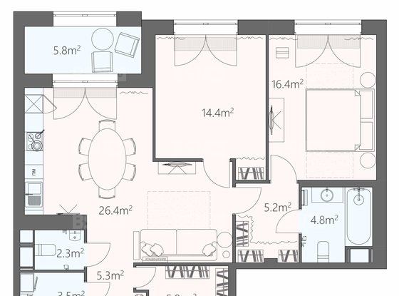 Аренда трехкомнатной квартиры - Спортивная улица, д.2 