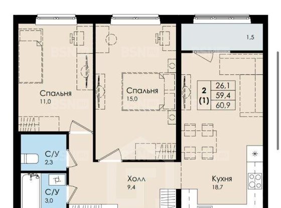 Продажа двухкомнатной квартиры - Гатчина, Аэродром микрорайон, д.1 