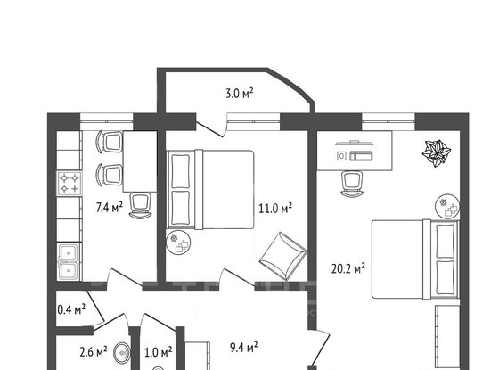 Продажа двухкомнатной квартиры - Маршала Новикова улица, д.2, корп.1 