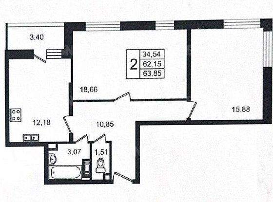 Продажа двухкомнатной квартиры - Ветеранов проспект, д.169, корп.3 