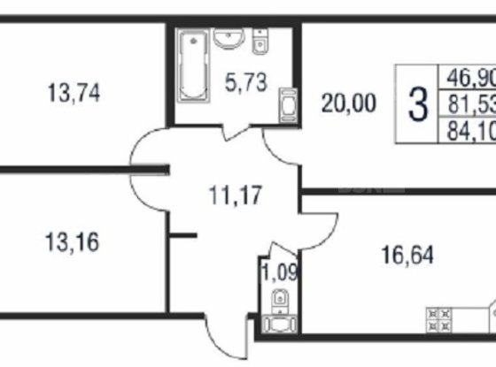 Продажа трехкомнатной квартиры в новостройке - Александра Матросова улица, д.8, корп.1 стр 1 