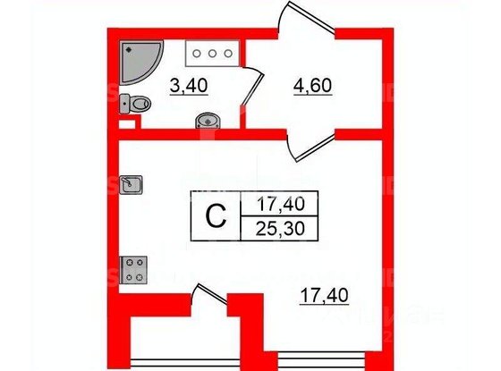 Продажа однокомнатной квартиры - Чарушинская улица, д.24, корп.1 стр 1 