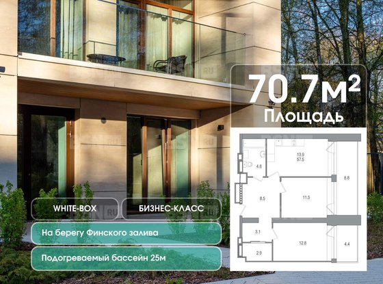 Продажа двухкомнатной квартиры в новостройке - Зеленогорск, Приморское шоссе, д.570, л 