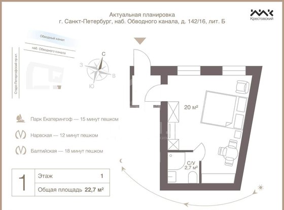 Продажа однокомнатной квартиры - Обводного канала набережная, д.142/16, б 