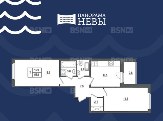Продажа двухкомнатной квартиры в новостройке - Октябрьская набережная, д.86, корп.1 