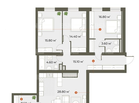 Продажа трехкомнатной квартиры - Зеленогорская улица, д.3 