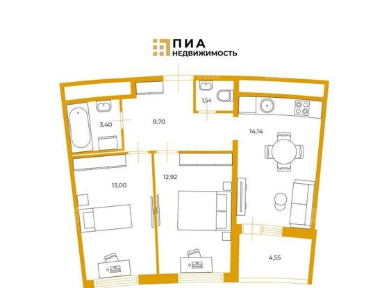 Продажа двухкомнатной квартиры в новостройке - , д.1 