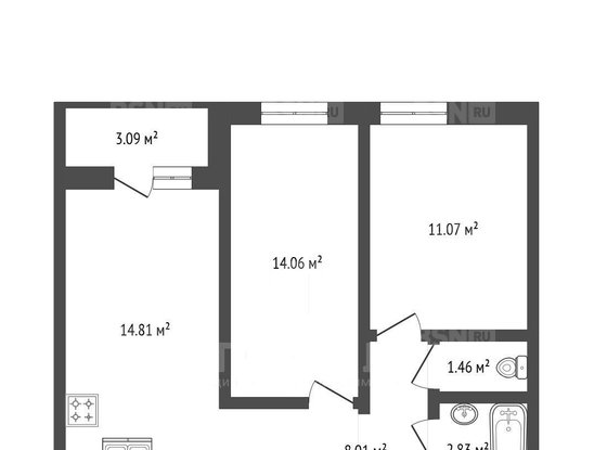 Продажа двухкомнатной квартиры - деревня Новосаратовка, Первых ул, д.2, корп.2 
