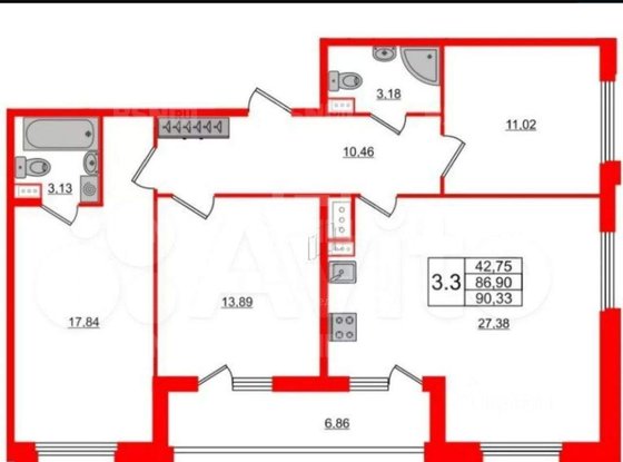 Продажа трехкомнатной квартиры - Светлановский проспект, д.14, корп.1 стр 1 