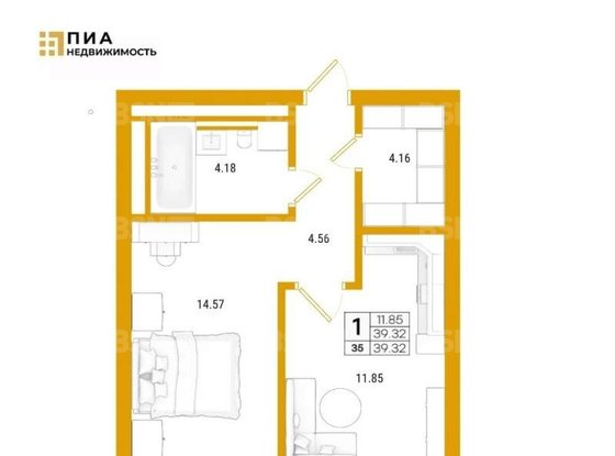 Продажа однокомнатной квартиры - Челюскина улица, д.1 