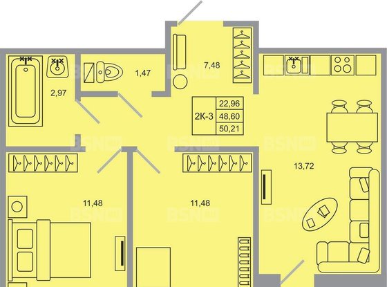 Продажа двухкомнатной квартиры в новостройке - Бугры, Тихая улица, д.11 