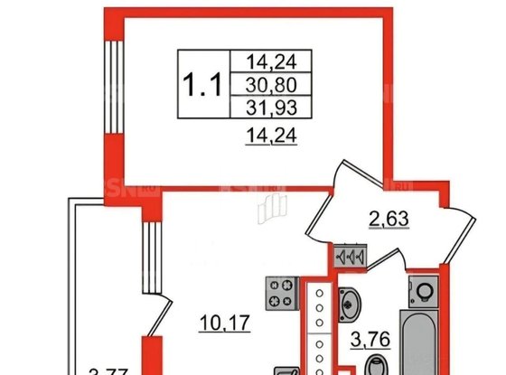 Продажа однокомнатной квартиры - Арцеуловская аллея, д.21, стр1 