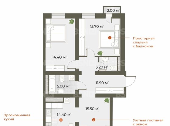 Продажа двухкомнатной квартиры - Зеленогорская улица, д.3 